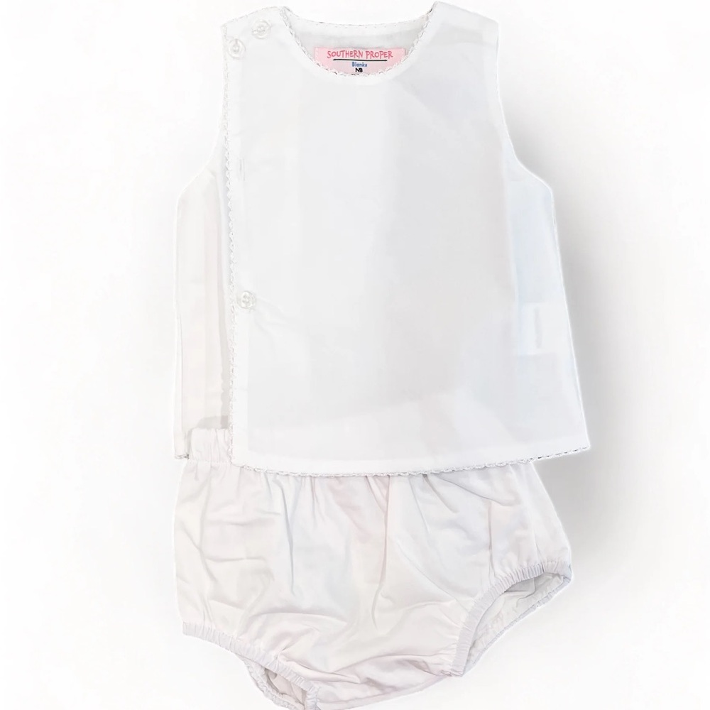 NWT White Picot Trim Diaper Set